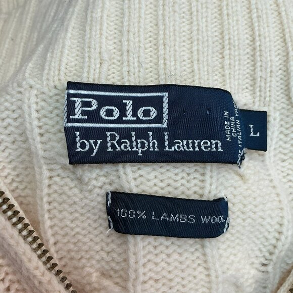 Polo Ralph Lauren Cable Knit Half-Zip Sweater Mens Large Ivory Lambswool - Picture 8 of 10